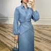 Shoelace Loose Shirt Top Elegance Skirt Blue Suit Women Elegant Skirt Set Women