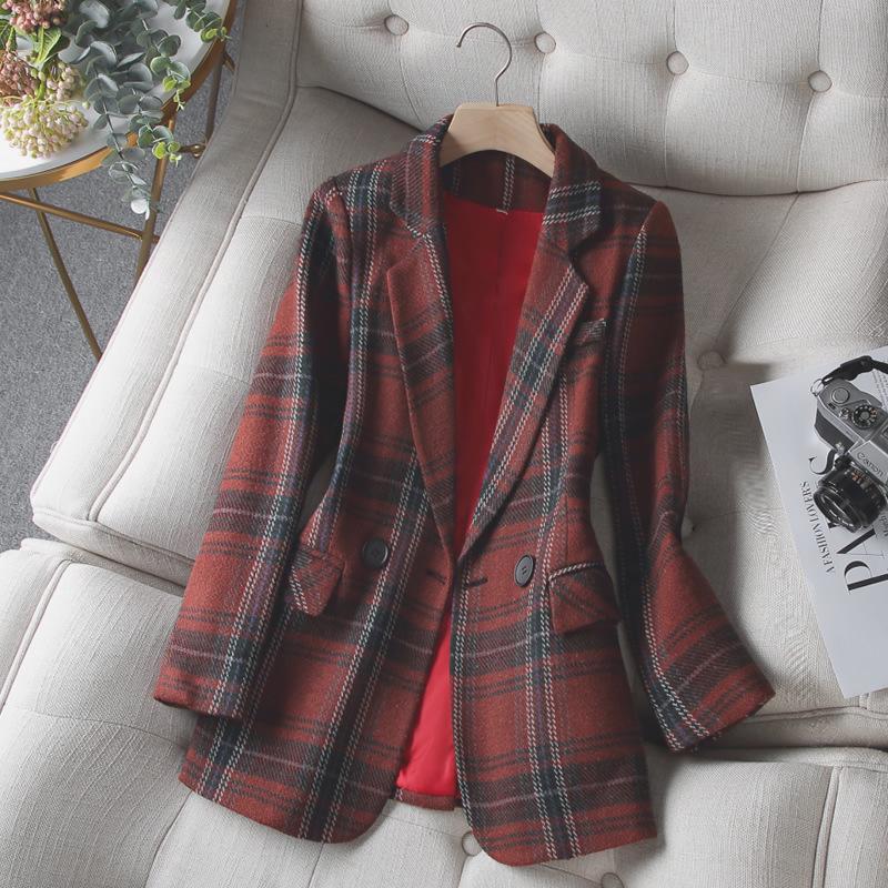 Women s Spring & Autumn Cross-Grid Blazer: Korean Business Casual British Style 3XL