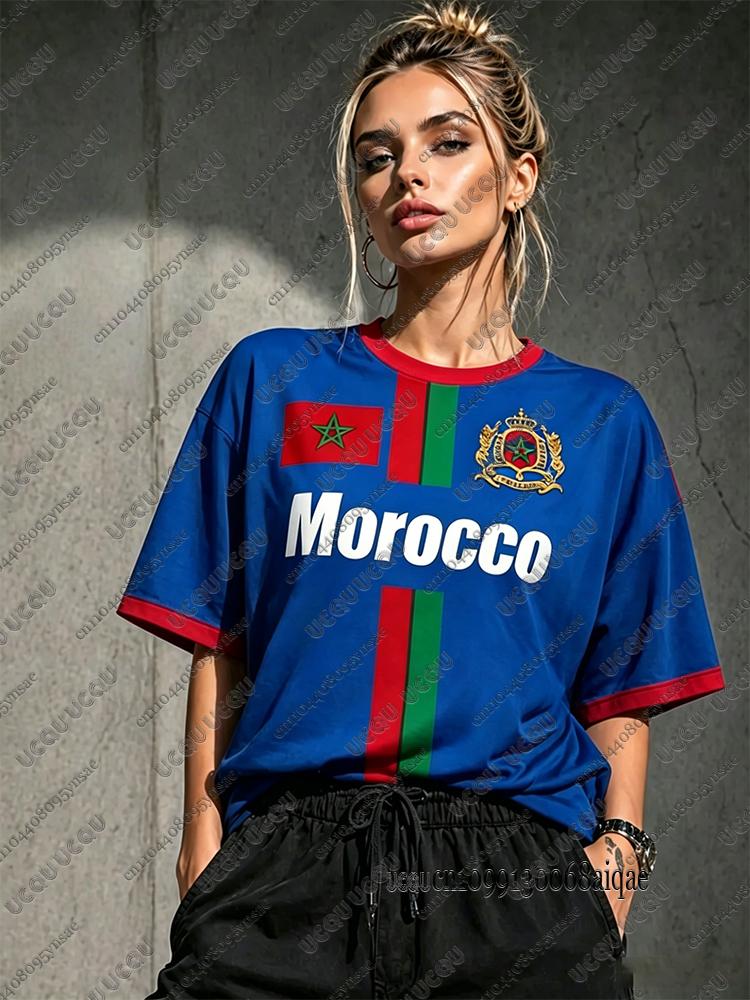2026 Morocco Football T Shirt For Women Red Letter Print Short Sleeve Tee Team Fans Uniform Casual Sports Football Jersey Tops