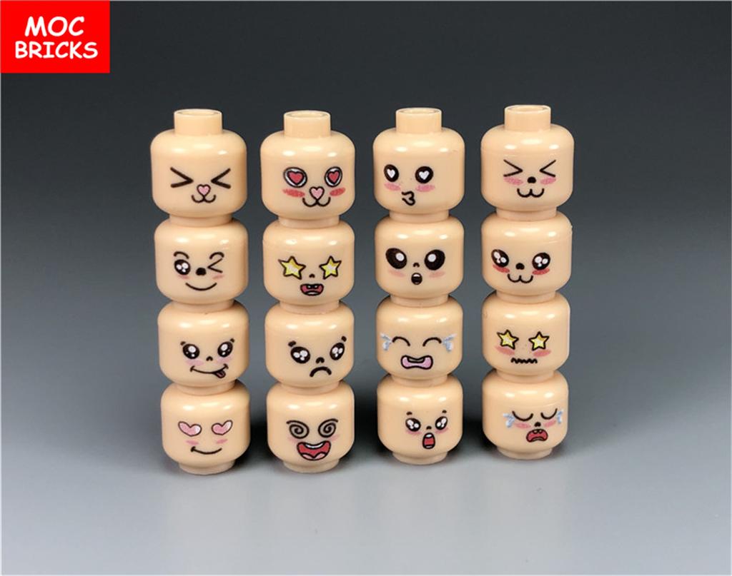 Set  MOC Bricks Boys and Girls Cute Beard Face Expression Figure Head Educational Building Blocks Toys For Kids Gift
