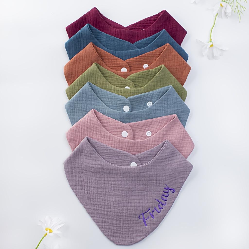 Soft Cotton Pet Dog Bandana Breathable Solid Color Triangular Scarf with Snap Button and Embroidery