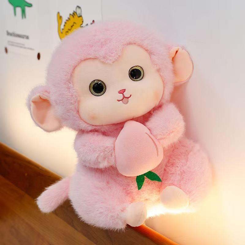Schattig Simulatie Aap Pluche Speelgoed Squishy Gevulde Aap Pop Met Perzik Schattige Pluizige Aap Pluche Voor Kinderen Cadeau Huis Decoratie 45CM