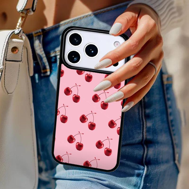 Pink Cherries Cherry Strawberry Phone Case For iPhone 17 Air 14 15 13 12 Max Cover For Apple 16e 11 Pro Max Plus Coque
