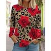 Spring And Autumn Long Sleeve Lip Print Leopard Printed T-Shirts Women Basic Casual Tops Female Loose Round Neck Tees Clothing