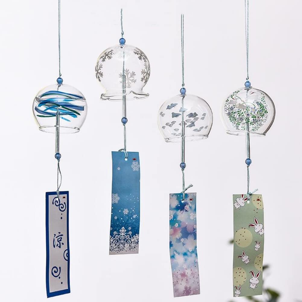 Jumei Wind Chime Set, Handmade Glass, 8 Pieces, Enjoy the Cool Summer Spirit, Stylish Interior Decor, Souvenir Gift, Ornament (with Paper Strips) - Se