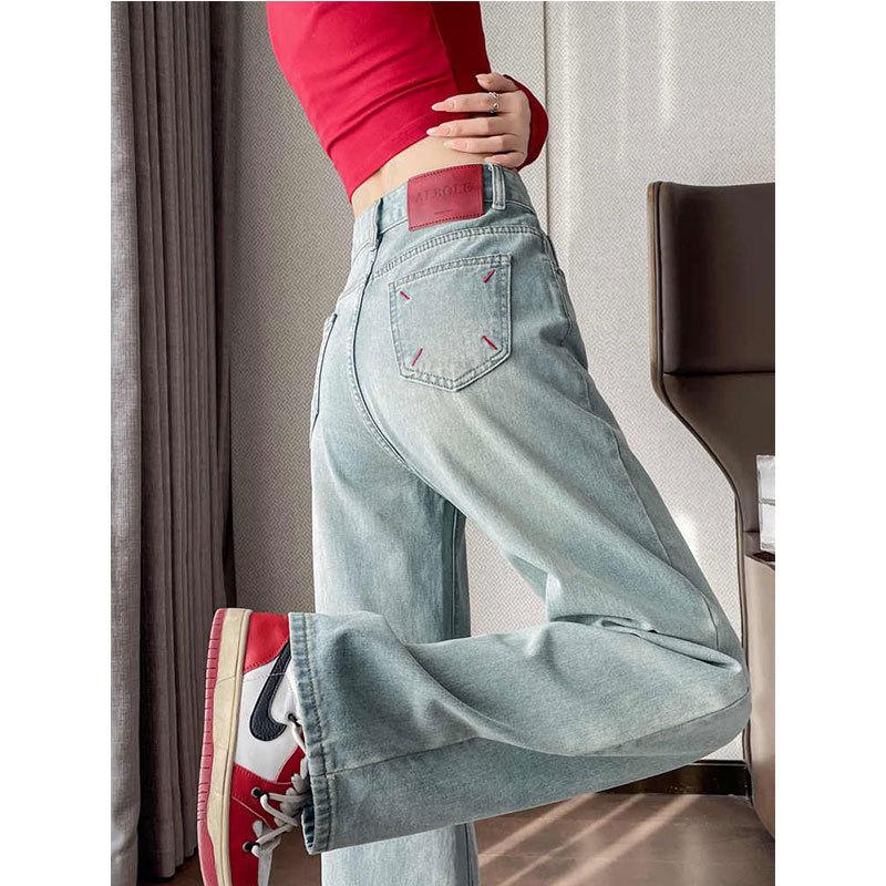 Black narrow straight jeans women's autumn and winter new velvet and thin loose pear-shaped body wide-leg trousers