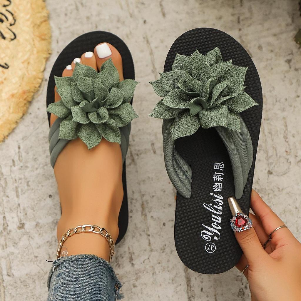Women's Plus Size Flower Thong Flip-Flops - Unisex Summer Couple's Flat Sandals