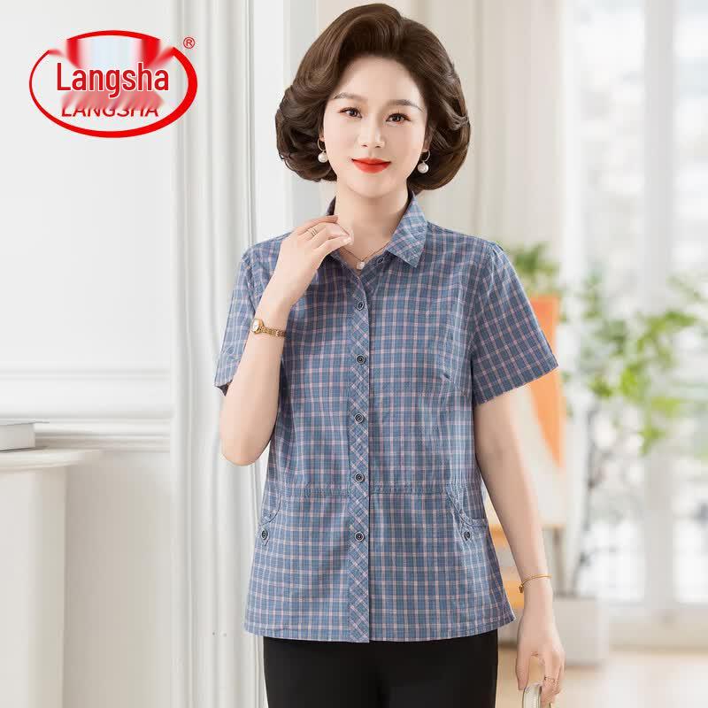 Langsha Women s Summer Plaid Short Sleeve Shirt 3XL