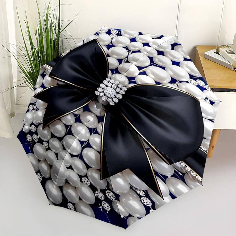 

1pc Pearl Bow Decorative Automatic Umbrella Portable Home Essential Umbrella, Iron Umbrella Structure Suitable for All Seasons yy251123129