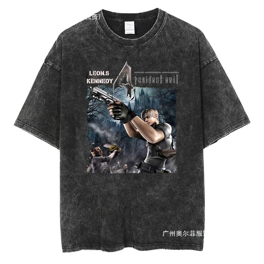 Vintage Washed Leon S Kennedy Resident Evil 4 T-Shirt Men And Women