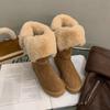 New Winter Flat Snow Boots Women's Round Head Suede Belt Buckle Thick Sole Anti-slip Wear-resistant High Boots