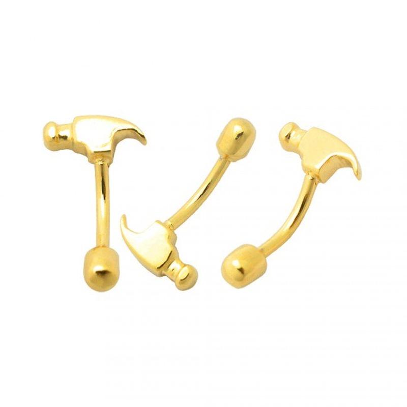 KODY PIERCING 18K gullbelagt hammer øyenbrynspiercing med ball - kvalitetspiercing