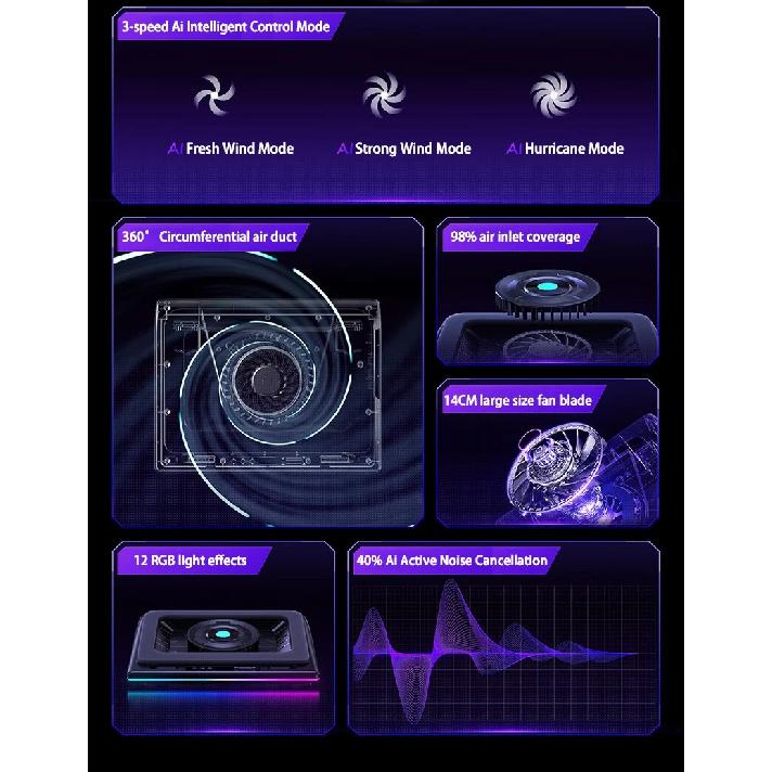 Laptop pressurized air cooler 15.6 inch gaming base computer desk stand V16 type AI smart model hardware monitoring
