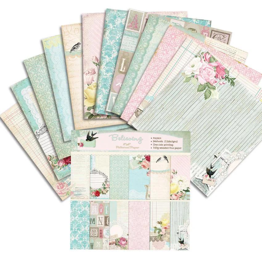 Photo Album Scrapbook Journal Account Card Background Paper 6 Inch Sweet Love Theme Animals Pattern  9 Styles 24 Sheets