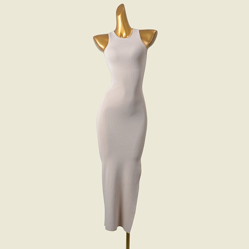 

French Hepburn Style Sleeveless Inner Match Knitted Vest Skirt Export Slit Slim-Fitting Flattering Stylish Sheath Dress Flaw 6