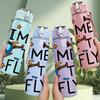 1PC Time To Fly Letter Art 750ml Color Plastic Sports Water Bottle Leakproof Flip Straw Lid Suitable for Sports Office Home Use