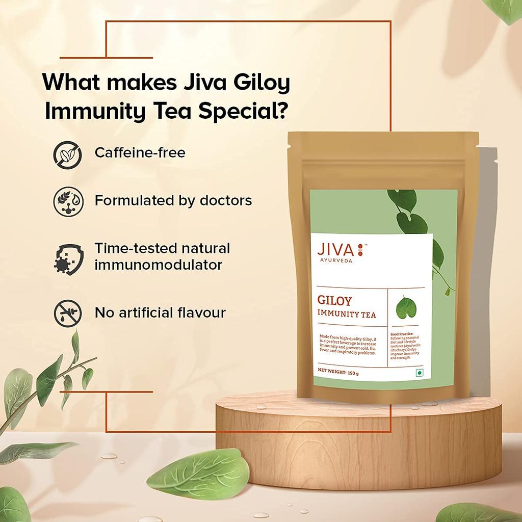 Jiva Giloy Tea 150g Pack of 2 | 100% Ayurvedic Herbal Tea | Caffeine Free | Immunity Boost | Digestive & Respiratory Support | Natural Wellness Drink