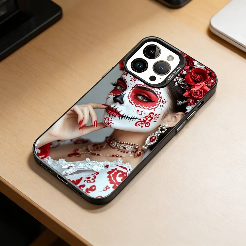 Day of the Dead Skull  Phone Case For iPhone 17,16,15,14,13,12,11 Plus,Pro Max,XS,Colorful Silver Black Cover