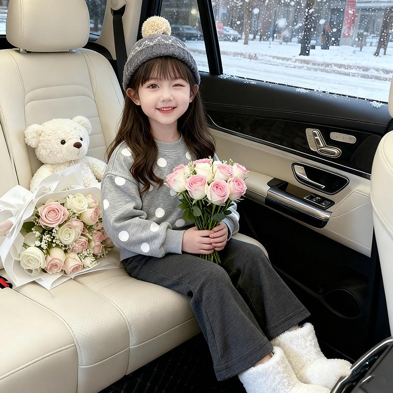 Комплект: Худи в горошек и расклешенные брюки для девочек - Корейский стиль 100cm