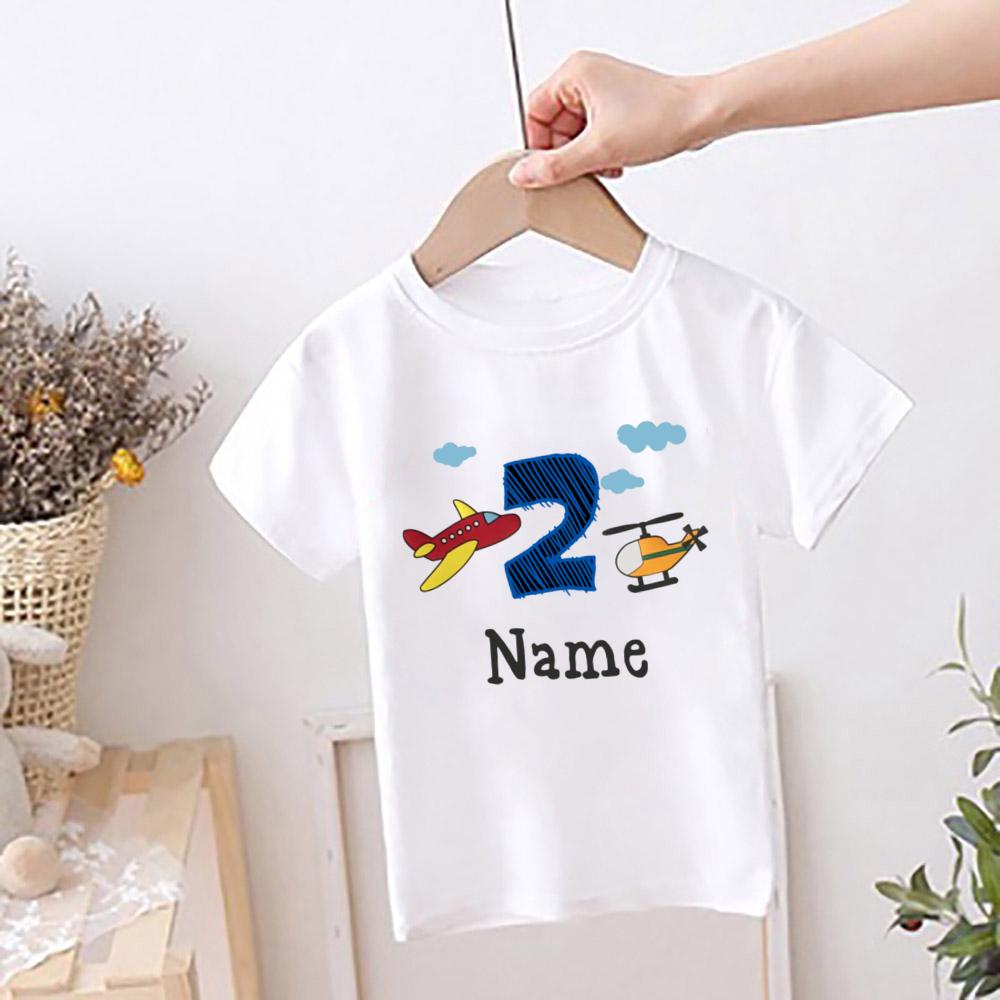 Personalized Airplane Birthday Shirts 1-9 Years Tee Custom Name T-Shirt Boys Birthday Party Outfit Clothes Kids Gift Fashion Top