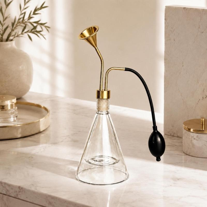 Glas-Duftprobe-Fläschchen mit handbetriebenem Balg und klarem konischem Körper für die Bewertung von Kaffee, Tee und Parfüm