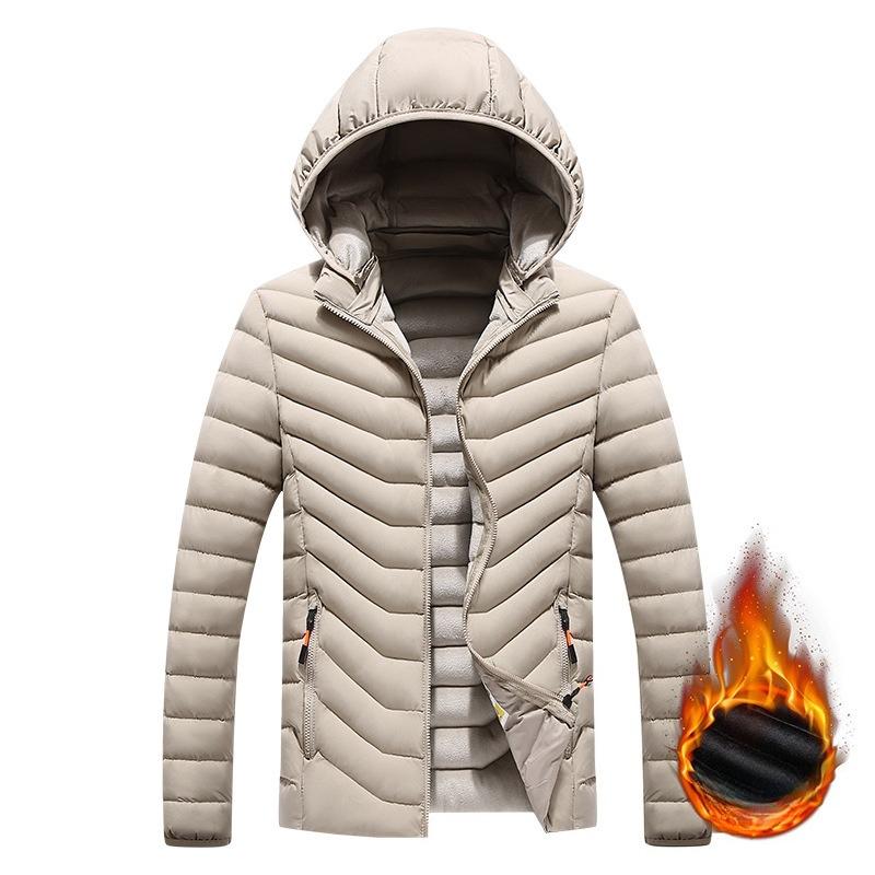 Rib Clothing Cotton-padded Jacket Men's Winter Solid Color Slim Detachable Hat High-end Plus Velvet Padded Jacket Men's