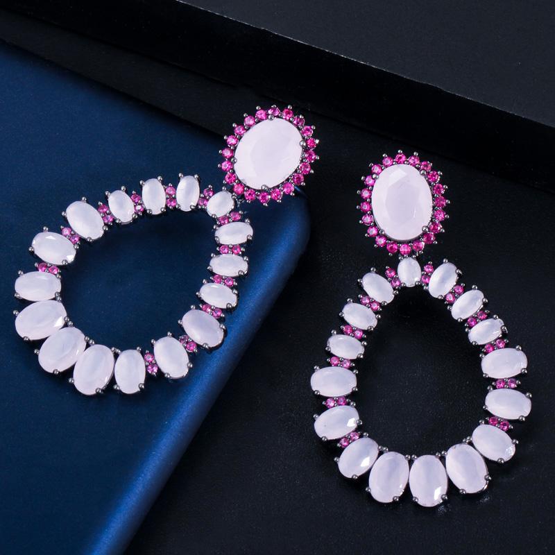 WWJ High Quality Black Golden Color Light Pink Zircon Big Drop Earrings