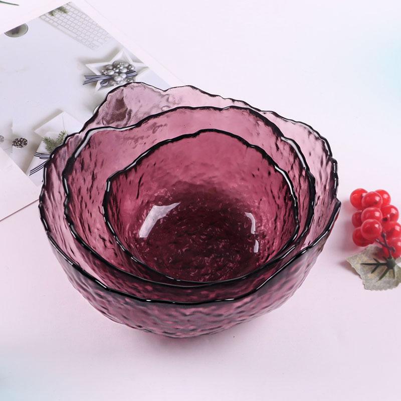 Japanese Hammered Gold Rim Glass Bowl: Heat-Resistant, Transparent, Irregular for Fruit Salad or Noodles