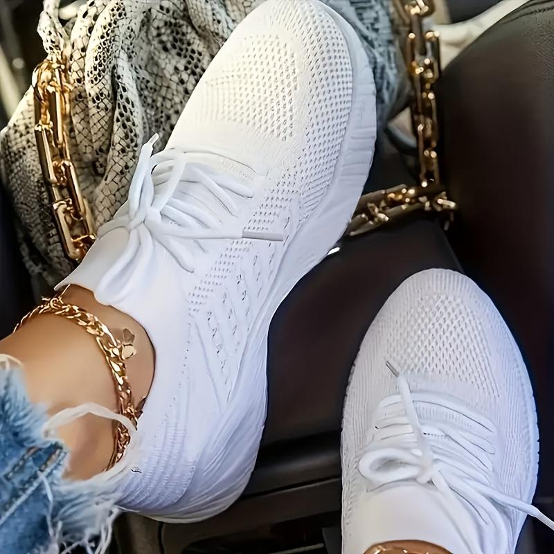 [Ladies Females Sneakers] Comfortable Mesh Women Sneakers | Casual Lace-Up Sport Shoes Wedges Chunky Vulcanized 35 белый