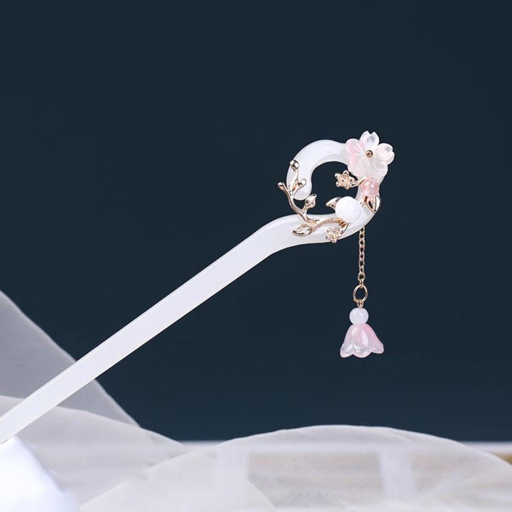 Acetic Acid Chinese Style Hair Stick Tassels Flower Hairpin Cute Hanfu Hair Clip Daily