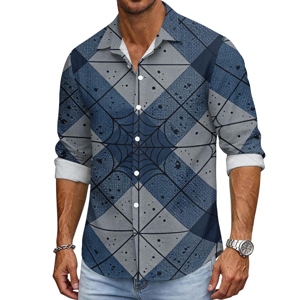 Men's Halloween Loose Fit Long Sleeve Shirt Button Down Collar Vintage Casual Shirt Breathable Fabric Suitable for Spring Autumn Outdoor Daily Wear