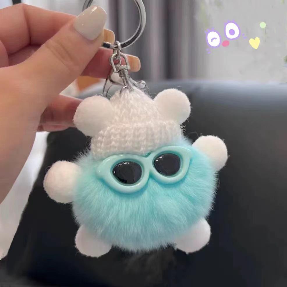 Faux Fur Plush Ball Keychain Ornament - Cartoon Doll Design