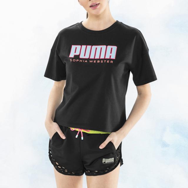 Puma X Sophia Tee Breathable Round Neck Letter Print Short Sleeve T-Shirt Women Tops Black 578561-01
