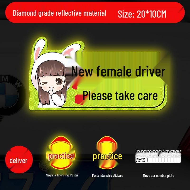 Magnetic Reflective Car Stickers for New Female Drivers