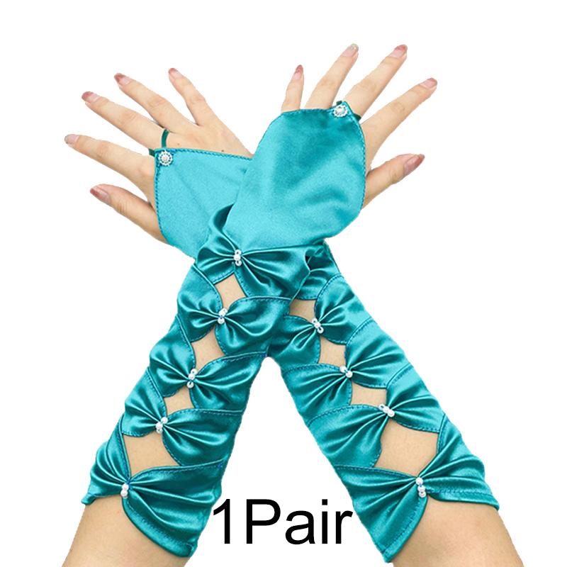 

1 пара вечерних перчаток, маскарадные перчатки без пальцев, длинные атласные однотонные женские полиэстеровые для свадебной вечеринки темно-зеленого