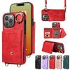 For iPhone 15 Series.for iPhone 15,15 Plus,15 Pro,15 Pro Max Shoulder Strap Rope Ring Bracket Design Card Holder Slots Lichee Pattern Cover Phone Case