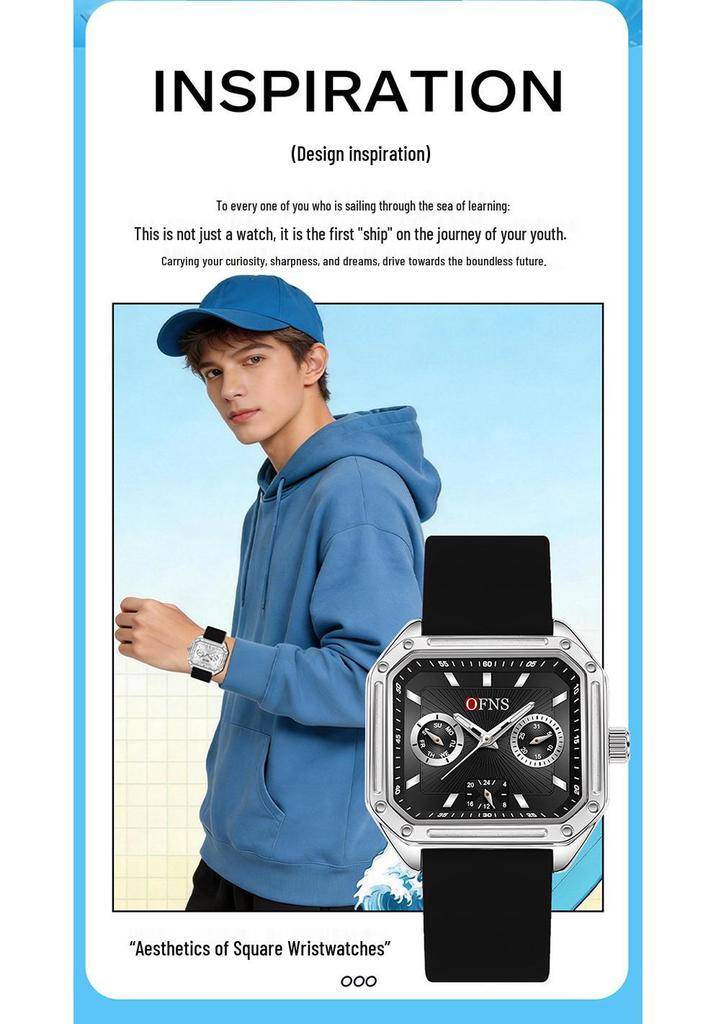 OFNS Retro Square Waterproof Quartz Watch: Small, Luminous, Three-Hand Design for Men & Women