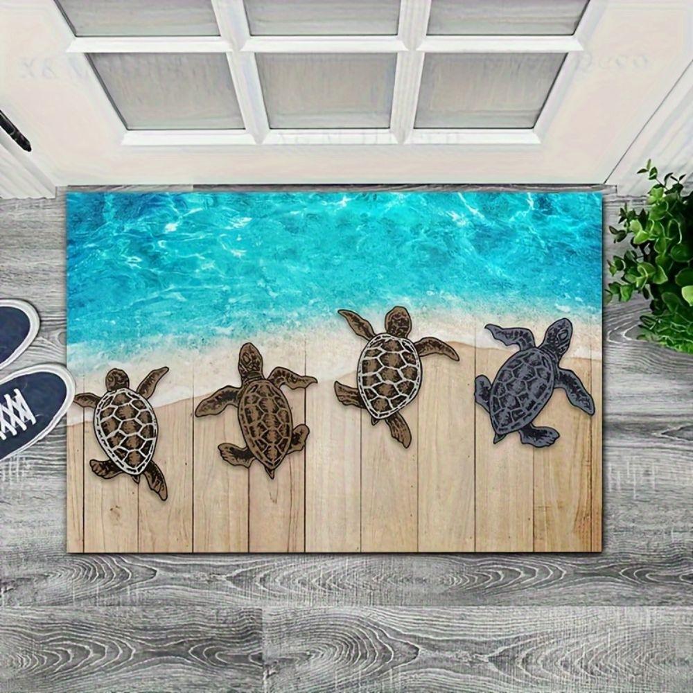 Coastal Sea Turtle Welcome Doormat, Non-Slip Durable Rug for Indoor Outdoor Patio Bathroom Home Decoration