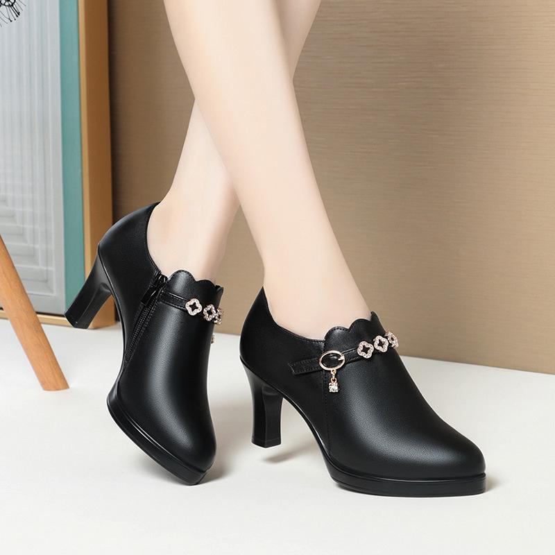 Temperament Fashionable And Versatile Deep Mouth Spring And Autumn Comfortable High Heels Soft Sole Soft Side Single Shoes