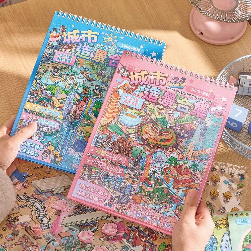 10 Scenes Miniature Scene Sticker Book 3D City Scene DIY Sticker For Adults