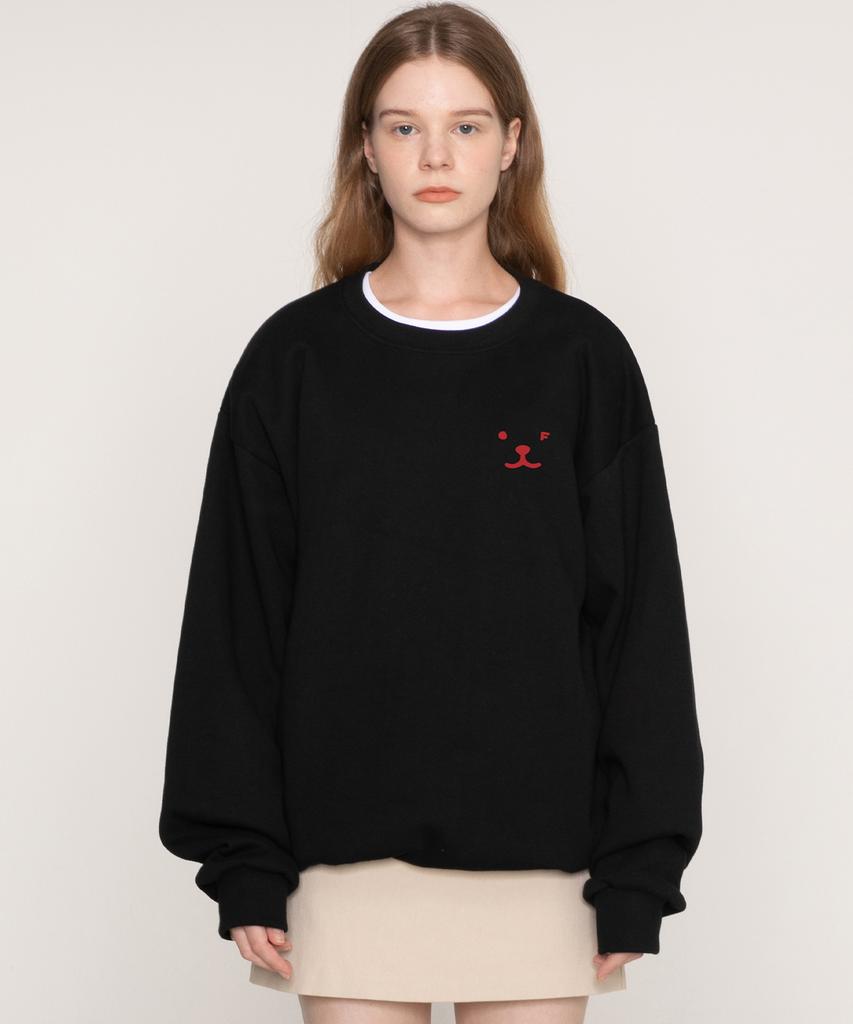 GRAVER [Unisex] Puppy Face Small Drawing Smile Sweatshirt_Black/Red Logo