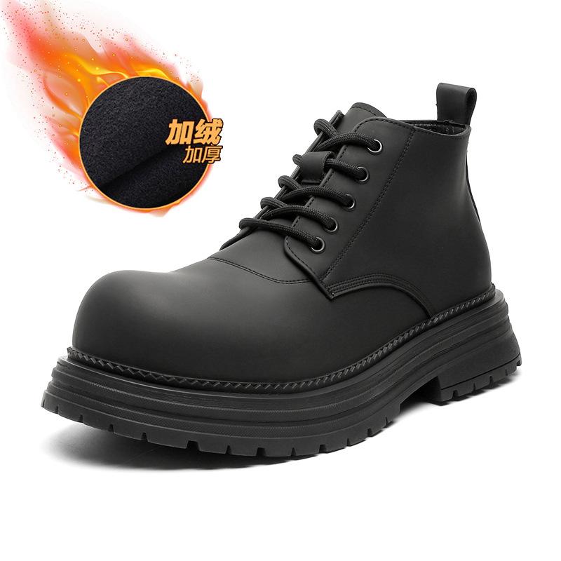 Black Martin boots men's 2024 new British style thick-soled heightening tooling boots 22722-J