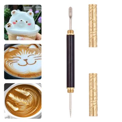 Coffee Latte Art Pen with Stainless Steel Tip Wood Handle Multiuse Beverage Drawing Tool Hygienic Kitchen Application