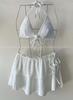 Women's Slimming Halterneck Two-Piece Swimsuit with Ruffle Skirt - Tummy Concealing, Vacation Style Swimwear