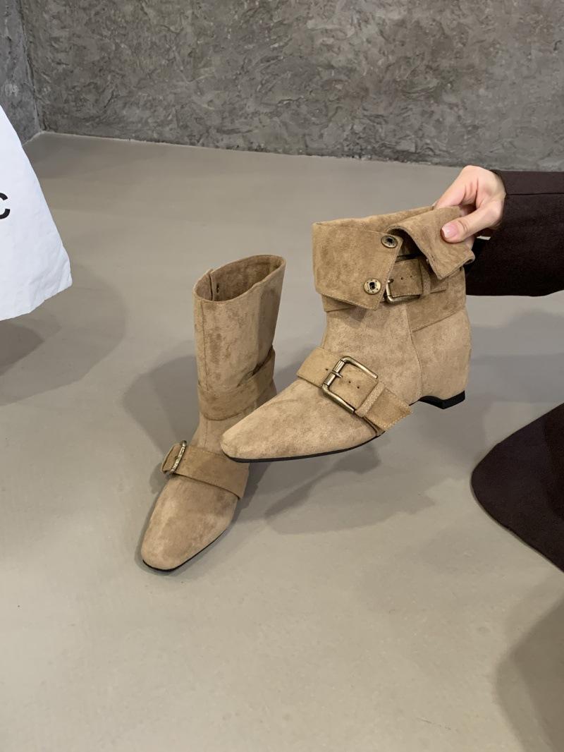 

Версия из коровьей кожи~ ретро матовая кожа темперамент внутренняя высота увеличение западные ковбойские сапоги женские нишевые новые сапоги до щиколотки с пряжкой ремня 39 хаки