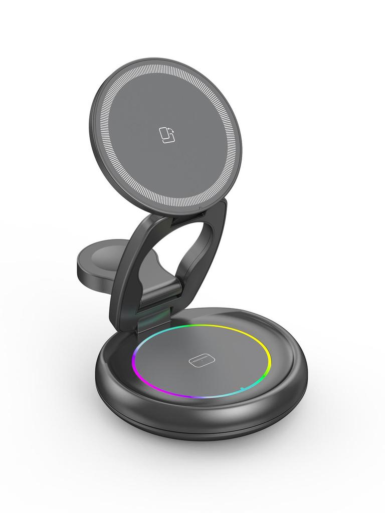 15W 3-in-1 Foldable Magnetic Wireless Charger Stand for Apple Watch, Earphones, and Phone
