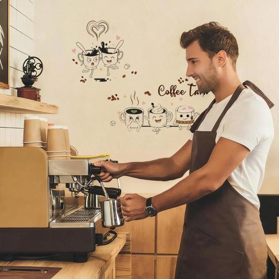 Adesivo Murale Tazza da Caffè Tè Rimovibile Stacca e Attacca Latte Decorazioni Murali Adesivi Cartello Caffè Divertente per Cucina Casa Ufficio