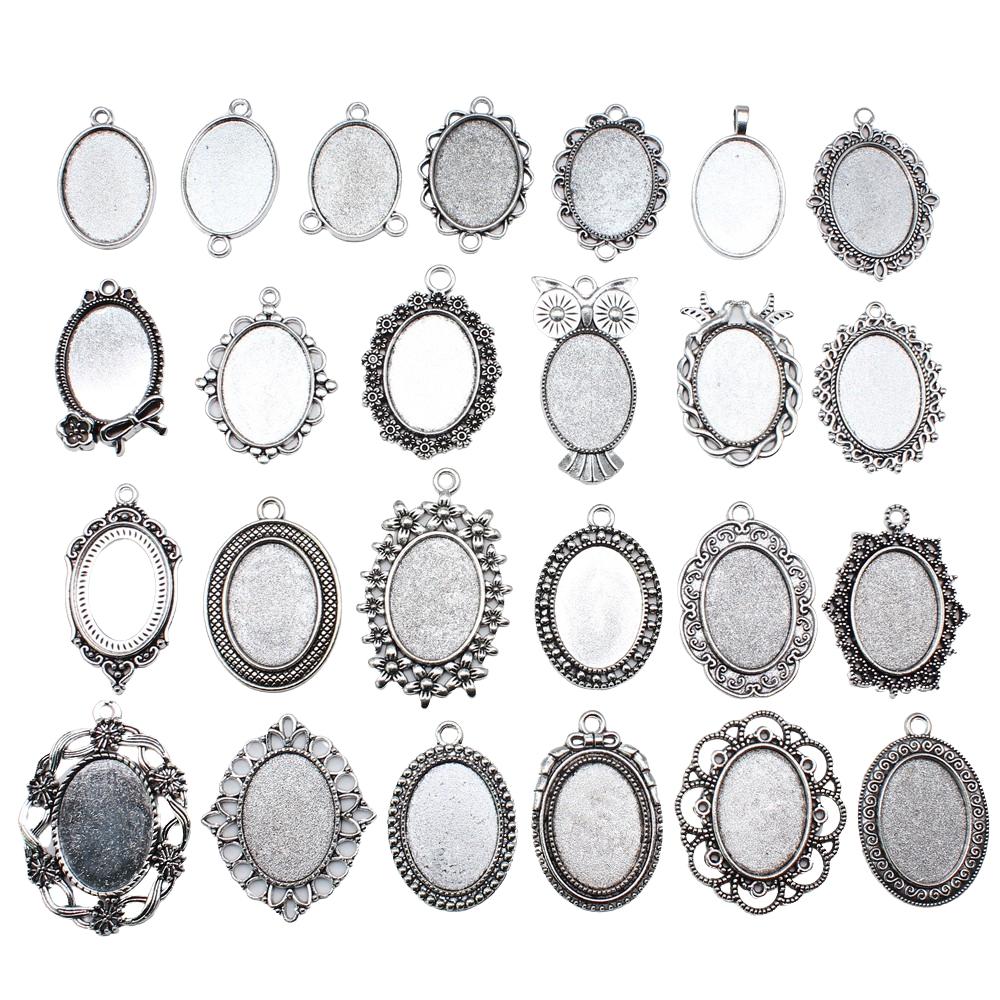 10 Stück 18x25mm Innenmaß Antik Silber Plated 31 Stile Cameo Cabochon Basis Fassungen Anhänger Halskette Zubehör