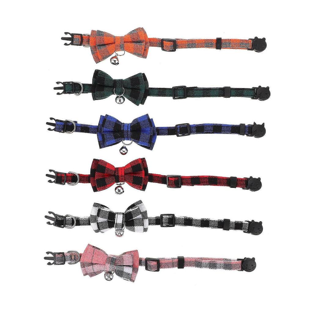 Adjustable Kitten Collars Cat Bow Tie Collars for Cats Polyester Assorted Color Comfortable 6Pcs