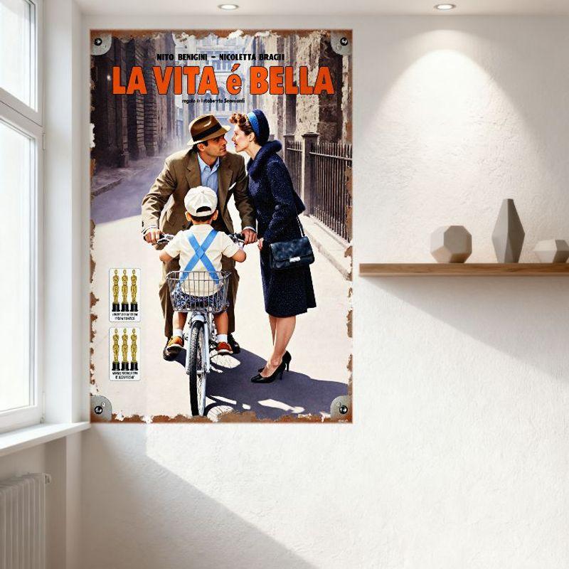 Vintage La Vita è Bella (Η Ζωή Είναι Όμορφη) Μεταλλική Πινακίδα, Αφίσα Ταινίας Roberto Benigni για Οικιακό Μπαρ Ανδρικό Δωμάτιο Καφέ Διακόσμηση, Σκουριασ